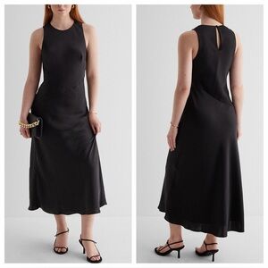 NWT Express Crew Neck Midi Slip Dress Black XS Elegant Classic Capsule Event